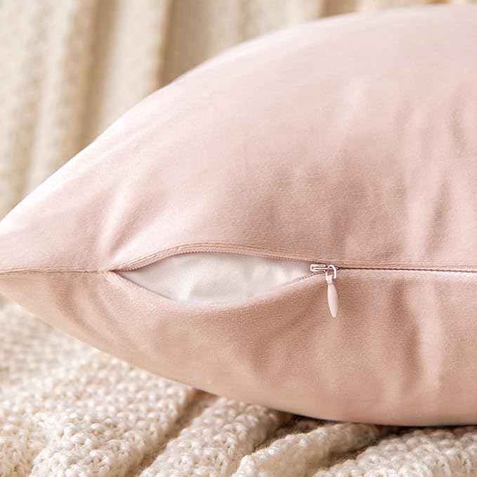EMEMA Pack of 2 Velvet Throw Pillow Covers Decorative Square Pillowcase Soft Solid Cushion Case for Sofa Bedroom Chair Car 24x24 Inch Pink