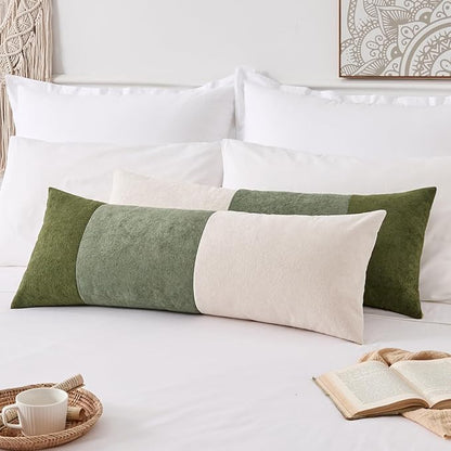 Kevin Textile 14x36 Inch Long Lumbar Cover 1 Pack Three-Colour Patchwork Soft Textured Waterproof Rectangle Cushion Elegant Accent Pillows for Couch Sofa Chair Bed Home Decor Indoor Outdoor Green