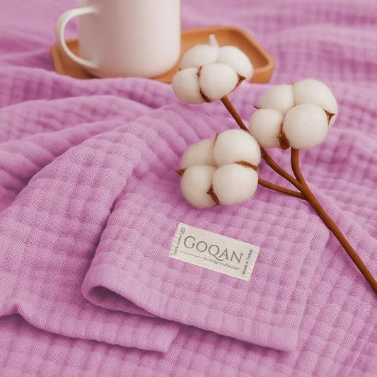 Goqan Muslin Blanket Twin 55x79 – 100% Turkish Cotton 4 Layer Boho Muslin Blanket for Adults, Four Season, Lightweight and Thin, Soft, Breathable, for Bed, Couch - Pink
