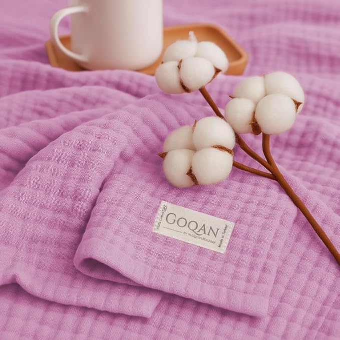 Goqan Muslin Blanket King Size 90x108 – 100% Turkish Cotton 4 Layer Boho Muslin Blanket for Adults, Four Season, Lightweight and Thin, Soft, Breathable for Bed, Couch - Pink
