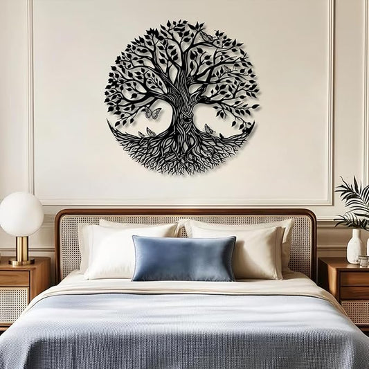Metal Tree of Life Wall Decor, Circle of Life Metal Trees Wall Art, Branch Art, Spiritual Decor, Modern Sculpture Decoration, Living Room Bedroom Decoration (Sliver-Tree 4, 39"x 39"| 100x100cm)