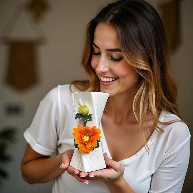 MTME Porcelain vase with Flowers, Memorabilia, Wedding Gifts, Aesthetic Sculpture Home décor (Orange)