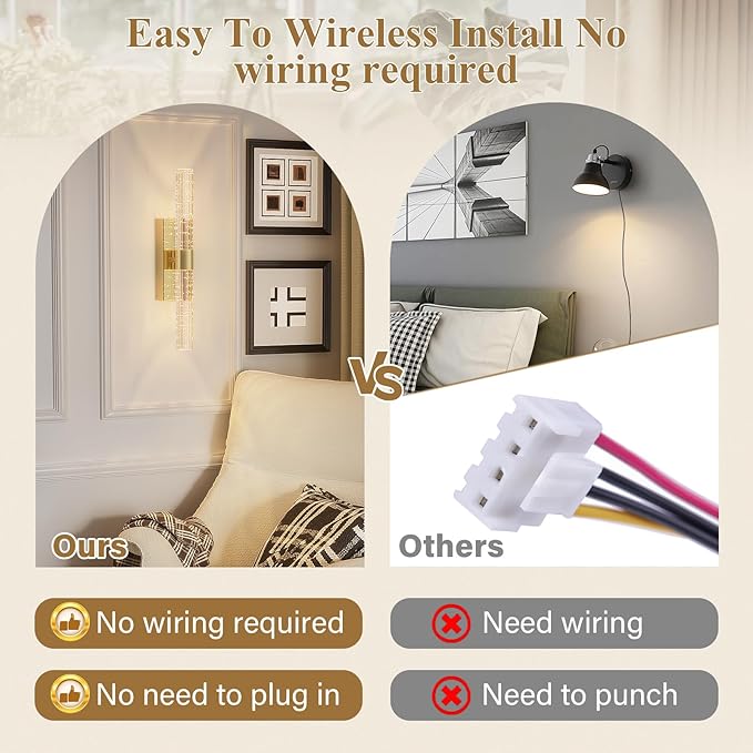 camuucci Battery Operated Gold Wall Sconces Set of 2 Rechargeable Battery Powered Wall Light with 18000mAh Not Hardwired Dimmable Wall Lamp Fixtures for Bedroom Living Room 20.9 Inches