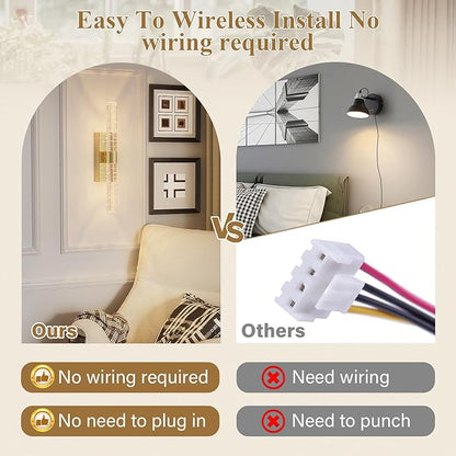 camuucci Battery Operated Gold Wall Sconces Set of 2 Rechargeable Battery Powered Wall Light with 18000mAh Not Hardwired Dimmable Wall Lamp Fixtures for Bedroom Living Room 20.9 Inches