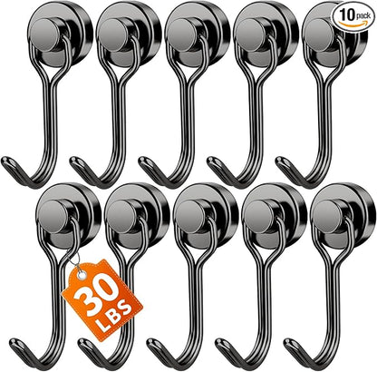 FINDMAG Magnetic Hooks, 30lbs+ Strong Magnetic Hooks Heavy Duty 2026 Criuse Ship Essentials, Black Refrigerator Magnet Hooks for Hanging, Office, Grill, Kitchen, Beach Vacation - 10 Pack