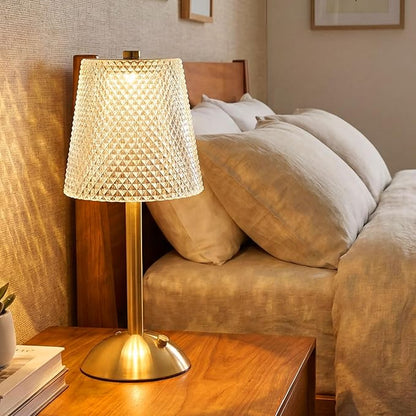 Liliful 2 Pcs Cordless Table Lamp Rechargeable Touch LED Small Gold Portable Battery Operated USB-c Desk Lamp 3 Color Dimmable for Bedroom Living Room Dining (Gold,Crystal Cut Style)