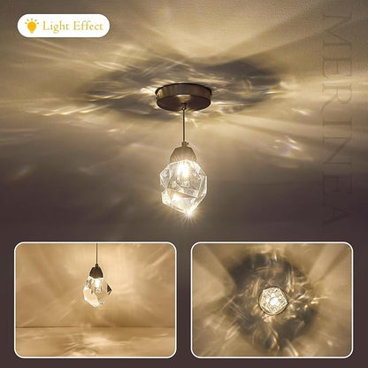 Crystal Pendant Light, 1-Light Mini Diamond Prism Hanging Ceiling Light with Brushed Nickel Finish, Color Changing LED Small Chandelier for Kitchen Island, Dining Room, Bedroom, Hallway, Bar
