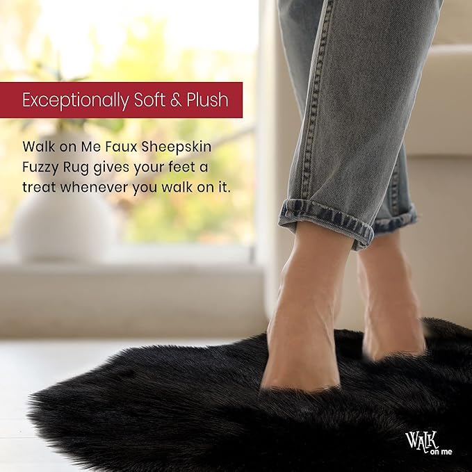 Silky Soft Faux Fur Rug, Sheepskin Area Rug, Shaggy Rug for Living Room, Bedroom, Kid's Room, or Nursery, Home Décor Accent, Machine Washable with Non-Slip Backing (Black, Rectangle (5'x8'))