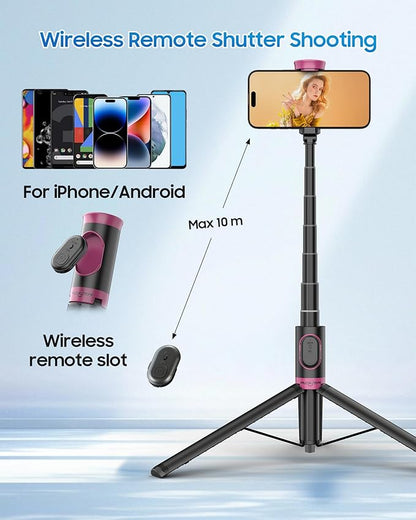 67" Selfie Stick Tripod, All in One Phone Tripod with Wireless Remote, Extendable Compact Tripods Portable Travel Stand for iPhone Android Selfie/Video Recording/Live Stream/Vlog