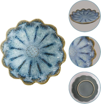 Lotus Ceramic Jewelry Tray, Small Trinket Jewelry Ring Holder Organizing Dish, for Parents Daughter Friends Sister, Birthday Gifts for Women, Retro Blue & Pink