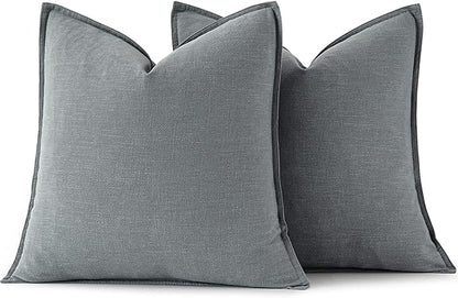 MIULEE Decorative Linen Euro Sham Pillow Covers 26x26 Gray Boho Farmhouse Neutral Couch Throw Pillows for Bed Pack of 2 Accent Modern Pillowcase Sofa Livingroom Home Decor