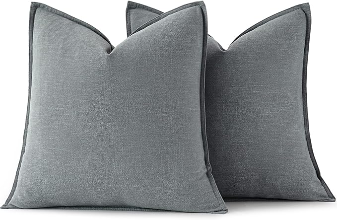 MIULEE Decorative Linen Pillow Covers 16x16 Inch Gray Boho Farmhouse Neutral Couch Throw Pillows for Bed Pack of 2 Accent Modern Pillowcase Sofa Livingroom Home Decor