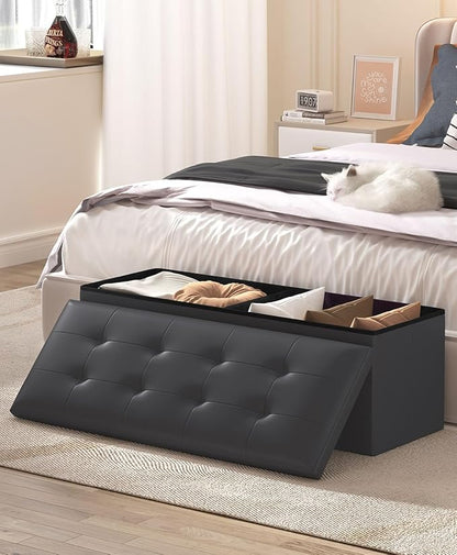 Folding Storage Ottoman Bench, Multi-Functional Ottoman Foot Rest, End of Bed Bench, Storage Chest for Living Room, Bedroom, Hallway, Entryway, Holds Up to 600 lbs (Black, 43 Inches)