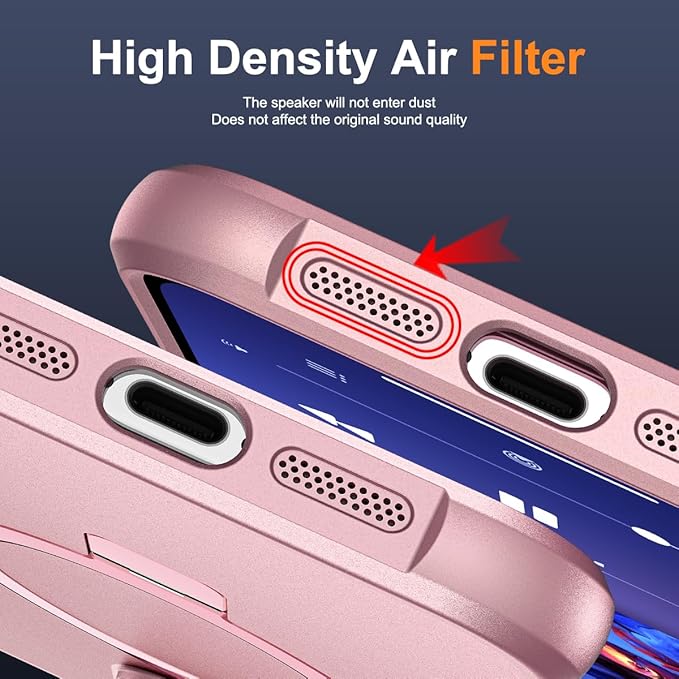 Compatible with iPhone 15 Pro Case with Invisible Magnetic O-Ring Stand Military-Grade Case for iPhone 15 Pro 6.1" [Compatible with Mag-Safe][Great Grip Feeling], Rose Gold