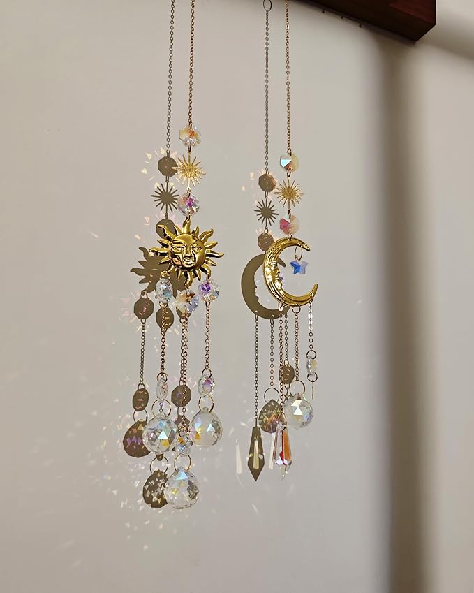 Suncatchers for Windows Hanging Moon Sun Light Catcher Indoor Decor Crystal Prism Sunlight Rainbow Maker