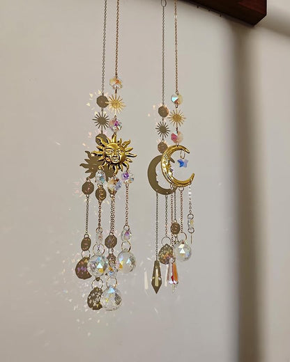 Suncatchers for Windows Hanging Moon Sun Light Catcher Indoor Decor Crystal Prism Sunlight Rainbow Maker