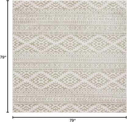SAFAVIEH Tulum Collection Area Rug - 6'7" Square, Ivory & Sage, Moroccan Boho Tribal Design, Non-Shedding & Easy to Clean, Ideal for Living Room, Bedroom, Dining Space (TUL272H)