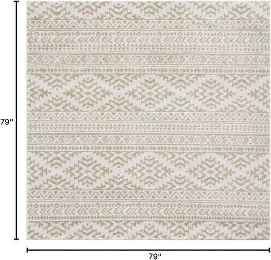 SAFAVIEH Tulum Collection Area Rug - 6'7" Square, Ivory & Sage, Moroccan Boho Tribal Design, Non-Shedding & Easy to Clean, Ideal for Living Room, Bedroom, Dining Space (TUL272H)