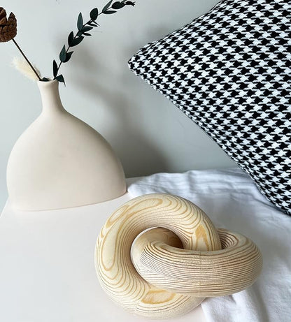 Double Ring Chain Link Decor - 2-Link Wood Knot, Hand Carved Pine Boho Bead, Suitable for Bedroom, Living Room, Coffee Shop Decoration (Wood Color)