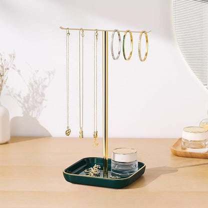 pickpiff Jewelry Holder Stand with Ceramic Base: 12" Tall Necklace Organizer Rack, Tree Design Display Storage for Necklaces, Bracelets, Rings