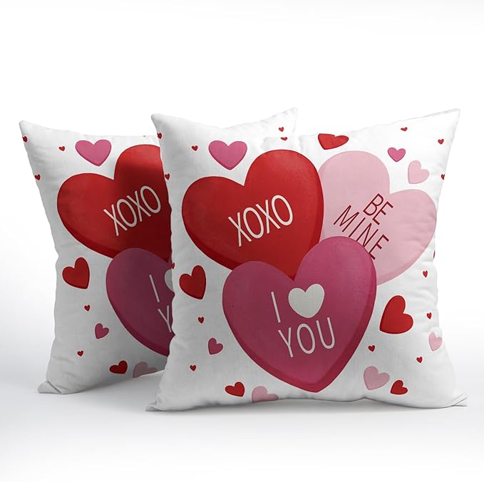 Valentines Day Pillow Covers 22x22 Set of 2 White Pink Heart Throw Pillow Covers Love Pillowcase Linen Decoration Farmhouse Holiday Cozy Soft Cushion Case Couch for Indoor Outdoor Home Decor
