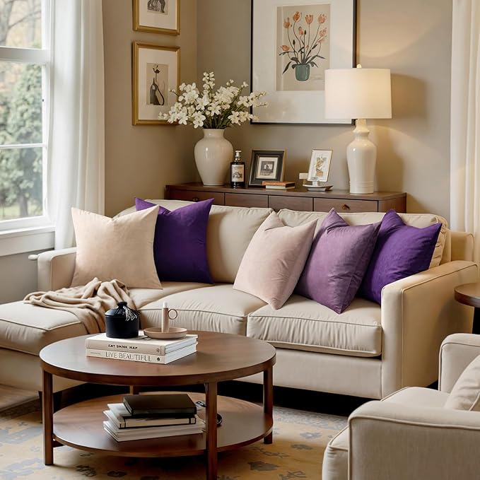 MIULEE Velvet Throw Pillow Covers 22x22 Inch, Pack of 2 - Eggplant Purple, Super Soft Decorative Square Euro Cushion Cases Modern Luxury Spring Home Decor for Bed,Sofa,Couch,Chair