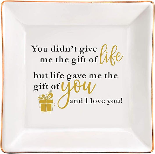 SUNBMO Stepmom Gifts - You Didn't Give Me the Gift of Life, But Life Give me the Gift of You - Gift for Step Mom Mothers Day, Ceramic Jewelry Trinket Dish