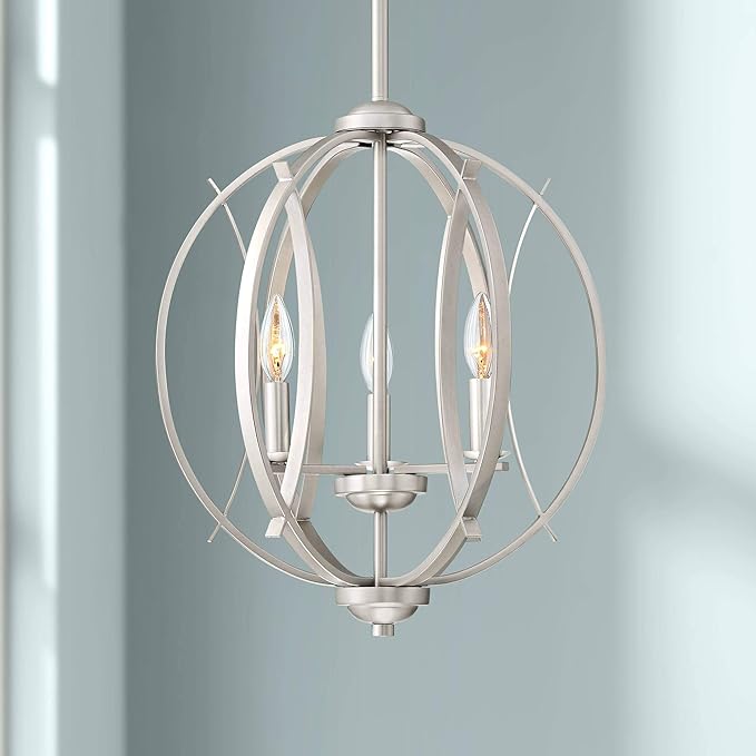 Possini Euro Design Spherical Brushed Nickel Pendant Chandelier Lighting 16" Wide Modern Orb 3-Light Fixture for Dining Room Living House Home Foyer Kitchen Island Entryway Bedroom High Ceilings