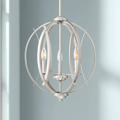Possini Euro Design Spherical Brushed Nickel Pendant Chandelier Lighting 16" Wide Modern Orb 3-Light Fixture for Dining Room Living House Home Foyer Kitchen Island Entryway Bedroom High Ceilings
