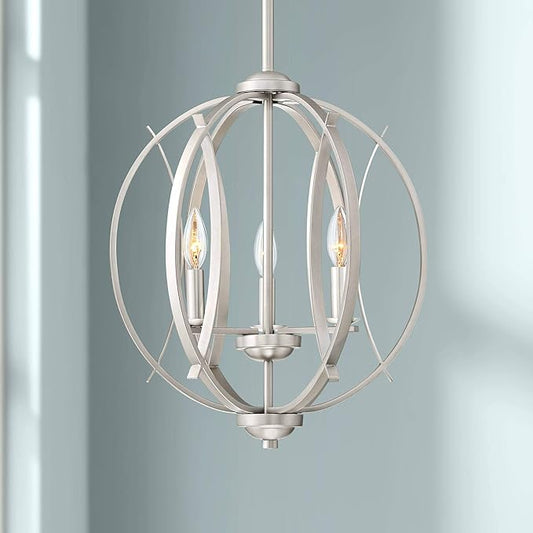 Possini Euro Design Spherical Brushed Nickel Pendant Chandelier Lighting 16" Wide Modern Orb 3-Light Fixture for Dining Room Living House Home Foyer Kitchen Island Entryway Bedroom High Ceilings