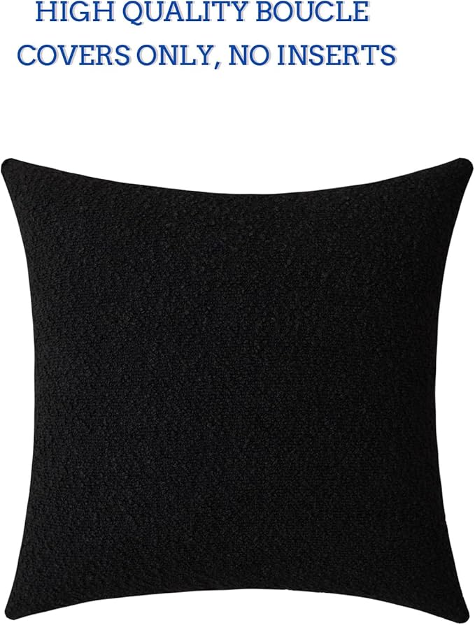 Jeneoo Black Decorative Square Thick Throw Pillow Covers Fine Textured Boucle Couch Cushion Case for Sofa Living Room Decor, Set of 1, 24 x 24 Inch