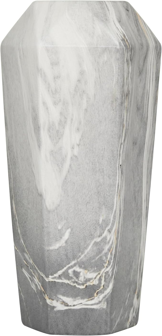 Deco 79 Ceramic Decorative Vase Faux Marble Centerpiece Vase, Flower Vase for Home Decoration 7" x 7" x 14", Black