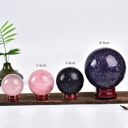 JIC Gem Deep Purple Lepidolite Sphere with Stand Natural Sparkling Lithia Mica Crystal Ball Brazil Mineral Gemstone (80-90mm)