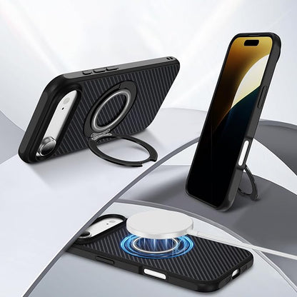 Mag-Stand Carbon Fiber Case for iPhone 17 Air, 360° Rotate Magnetic Stand, Compatible with MagSafe, 15FT Military Protection, Slim Shockproof Magnetic Kickstand Mag Phone Case for Men Women