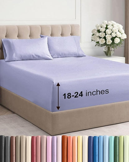 Extra Deep Twin Sheet Set - 4 Piece Breathable & Cooling Sheets - Hotel Luxury Bed Sheets Set - Easy & Secure Fit - Soft, Wrinkle Free & Comfy Sheets Set - Lavender Sheet Set with Extra Deep Pockets