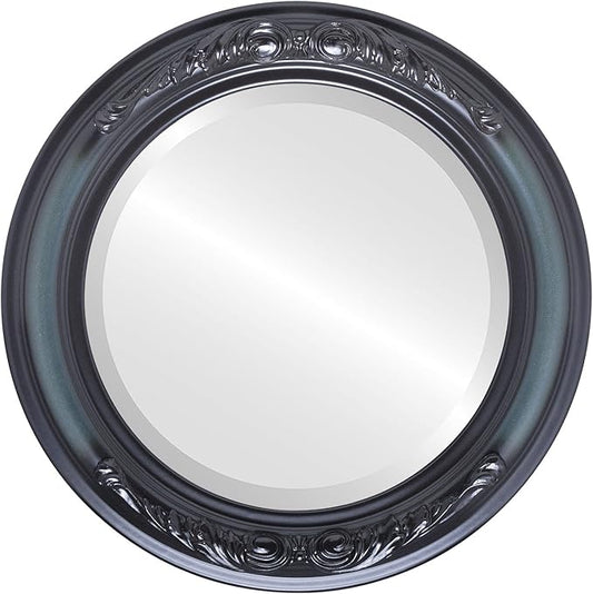OVALCREST Round Beveled Wall Mirror for Home Decor - Florence Style - Hunter Green - 18x18 Outside Dimensions