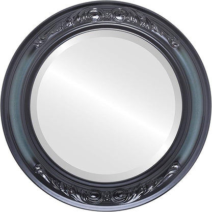 OVALCREST Round Beveled Wall Mirror for Home Decor - Florence Style - Hunter Green - 28x28 Outside Dimensions