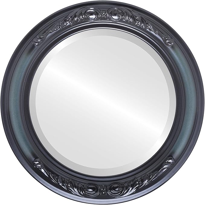 OVALCREST Round Beveled Wall Mirror for Home Decor - Florence Style - Hunter Green - 34x34 Outside Dimensions