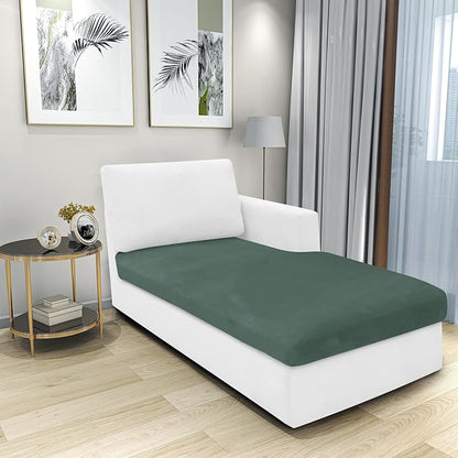 MAXIJIN 1 Piece Velvet Chaise Cover Stretch Sectional Couch Covers for L Shaped Sofa Fitted Soft Chaise Lounge Cushion Cover Sofa Slipcover with Elastic Bottom (Chaise Cover, Pea Green)