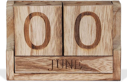 Wooden Desk Calendar,Desk Calendar Blocks for Teachers,Office Perpetual Date Block Small Home Desktop Decor Chic Vintage Month with Number Cubes Display Rustic Decoration(Carbonized Black)