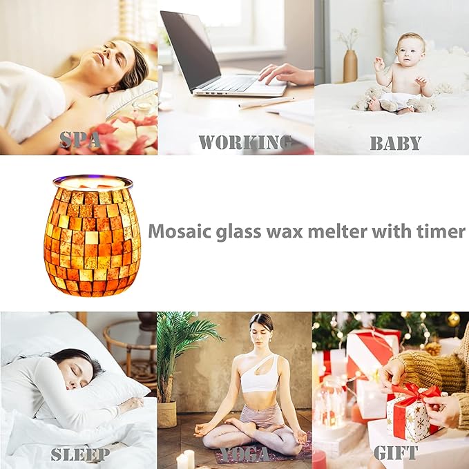 Dicimi Glass Wax melt Heater, Mosaic Electric Fuel Burner, Candle Wax melt Romantic Fragrance Heater Essential Oil Burner, Suitable for Gifts, Home Decoration（Platinum Cube）
