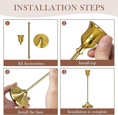 Gold Candlestick Holders Set of 6, Weighted, Metal Taper Candle Stick Holders, Vintage Christmas Brass Home Decor for Table, Mantel, Room Decorations Housewarming Gift Gold-6