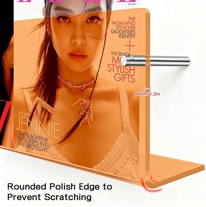 2 Pack Acrylic Magazine Holder, Wall Mounted Magazine Rack Floating Bookshelf for Waiting Room, Living Room, Office, Home (Orange, 24 Inch)