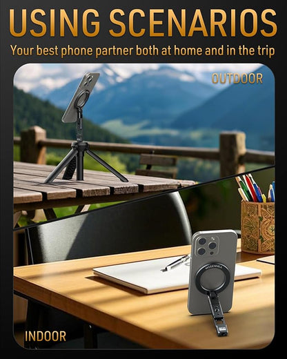 Magnetic Phone Tripod Mount With 1/4" Hole&Cold Shoe,Foldable Travel Phone Stand Smartphone Tripod Adapter for iPhone Cell Phone Stand Holder for Desktop Video Live Streaming Vlogging Filming