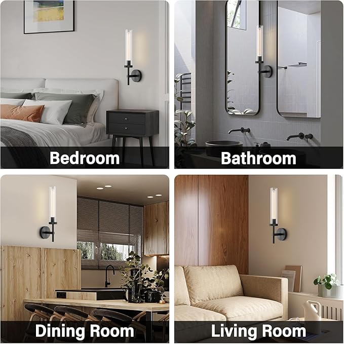 Black Wall Sconces Set of Two, Brass 19.48'' Knurled Texture Wall Light Fixtures, Bathroom Vanity Light Fixtures with Clear Glass, Modern Wall Lamp for Bathroom Living Room Hallway (Bulb Included)