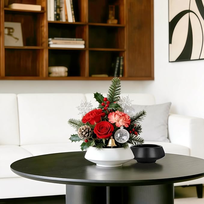 Ceramic Flower Pot Flower Arrangement Set Japanese Ikebana Floral Art Supplies Handmade Flower Bowl Decorative Flower Vase for Centerpieces (Large Black)