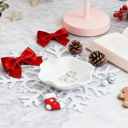 30-Pack Ring Dish Bulk, White Ceramic Lotus Trinket Tray 4.5" Wedding Favor Bridesmaid Gift, Small Jewelry Holder Catchall