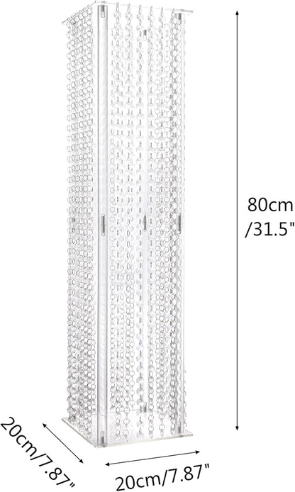 2 Pcs Wedding Centerpieces Table Acrylic Vases with Chandelier Crystal - 31.5in Tall Clear Rectangular Flower Stand Geometric Flower Centerpiece Vase Party Tables Decorations