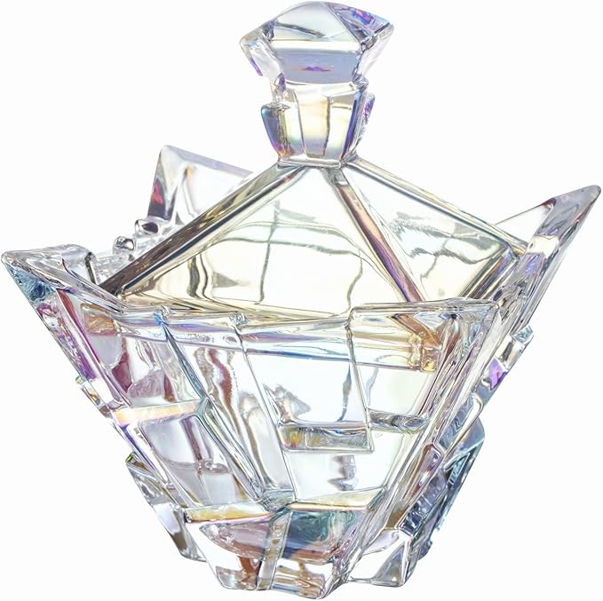 M&N HOME Glass Candy Dish with Lid - Pearl Colored Crystal Candy Bowl, 24 Oz. Extra Large Candy Dish, Unique