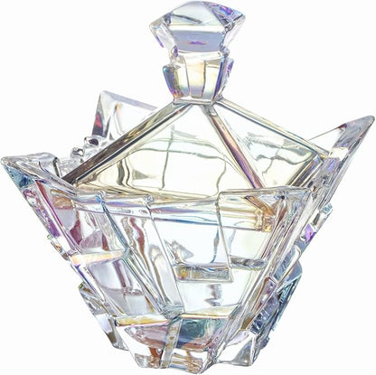 M&N HOME Glass Candy Dish with Lid - Pearl Colored Crystal Candy Bowl, 24 Oz. Extra Large Candy Dish, Unique
